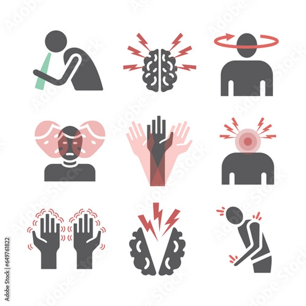 Fototapeta Concussion. Symptoms, Treatmen icons set. Vector signs for web graphics.