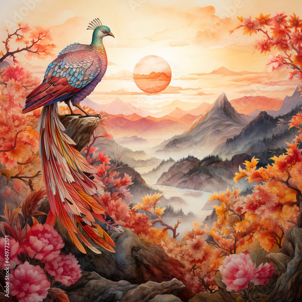 Obraz 夕焼けのクジャク