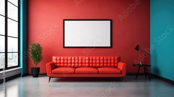 Obraz Interior waiting room mockup with sofa and frame 3D render.