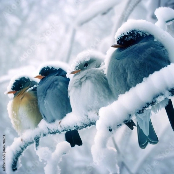 Obraz winter birds perched on a branch