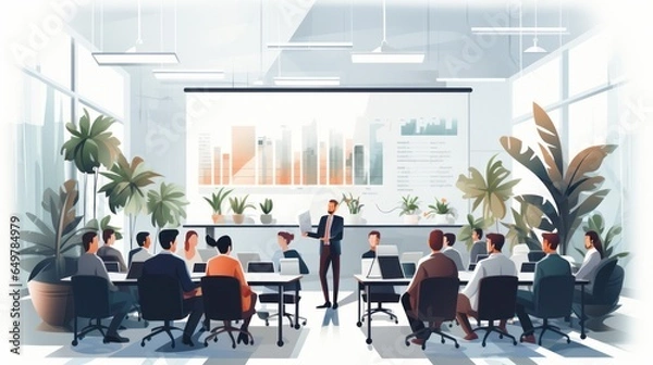 Obraz Group training and workshops 2D sketch drawing vector style.