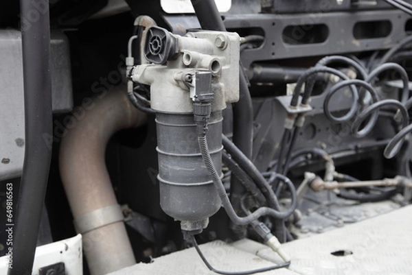 Fototapeta Diesel fuel filter of heavy semi truck