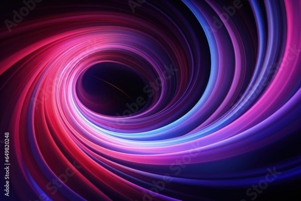 Fototapeta Graphic design art of abstract illusion of spiral with geometric shapes of pink and violet neon lines