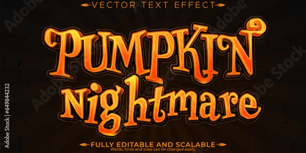 Fototapeta Pumpkin nightmare horror text effect, editable halloween and scary text style