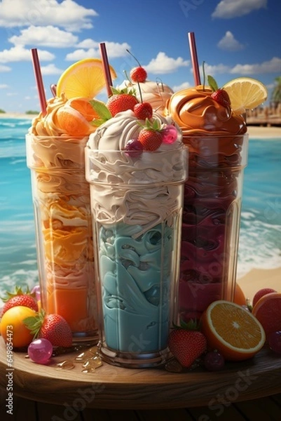 Obraz Colorful Beach-Themed Smoothies - Refreshing Tropical Drinks