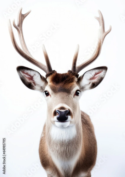 Fototapeta Animal portrait of a reindeer on a white background conceptual for frame