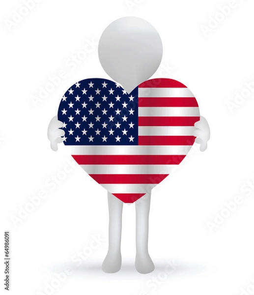 Fototapeta 3d man hands holding a USA flag