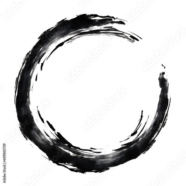 Fototapeta Artistic Enso Zen Circle in Black Ink on White Background - An Element of Japanese Calligraphy and Spirituality - Circle of Enlightenment, Unity, Wholeness & Emptiness. Generative AI.