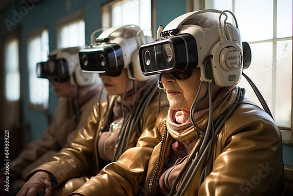 Obraz Seniors using virtual reality