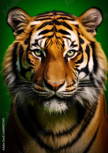 Obraz Animal portrait of a tiger on a green background conceptual for frame