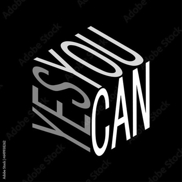 Fototapeta Cube, Yes, You, Can. Cube background motivational handwritten quote. Modern design, line calligraphy. Vector illustration, wallpaper.