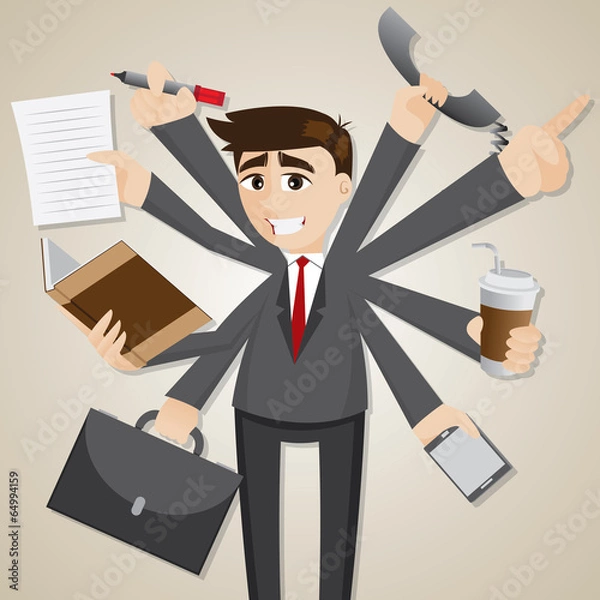 Obraz cartoon businessman multi tasking