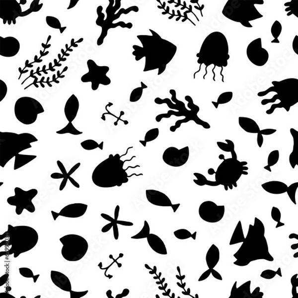 Fototapeta Seamless pattern with underwater animals. Ocean, sea life. Nautical background. Flat style