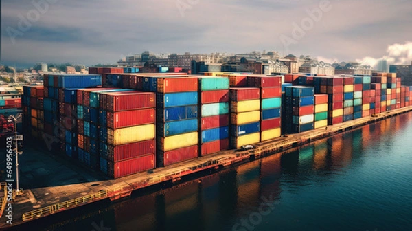 Obraz Shipping Containers In Industrial Port . Generative AI