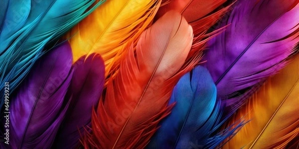 Fototapeta illustration of close up colorful feathers, generative AI
