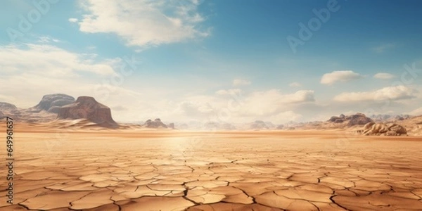 Obraz a dry cracked ground with mountains in the background