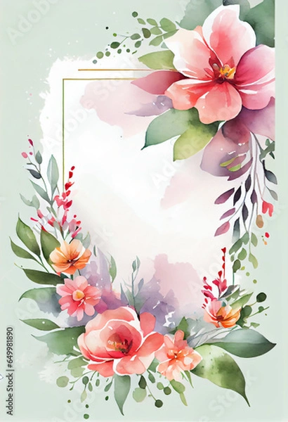 Obraz illustration of a greeting card frame with colorful flower decoration