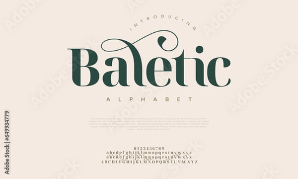 Obraz Baletic premium luxury elegant alphabet letters and numbers. Elegant wedding typography classic serif font decorative vintage retro. Creative vector illustration