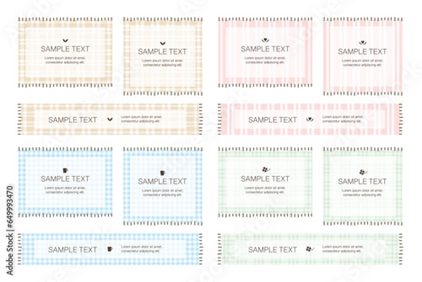 Fototapeta パステルカラーのチェック柄、バナーセット
