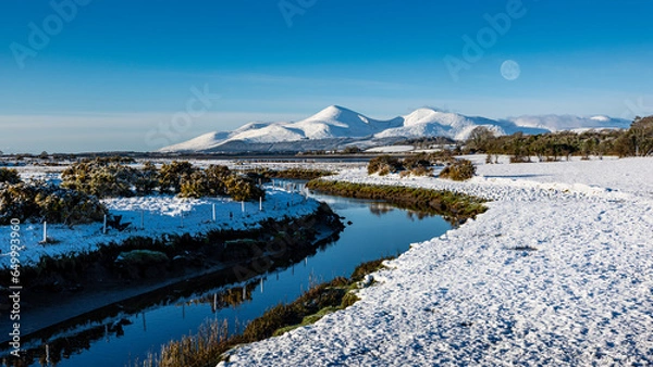 Obraz River and snow covered mountains