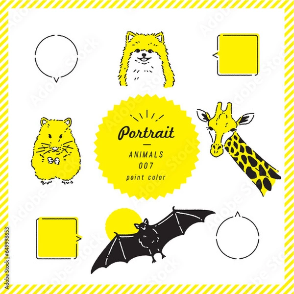 Obraz 動物の線画イラストセット（カラー）