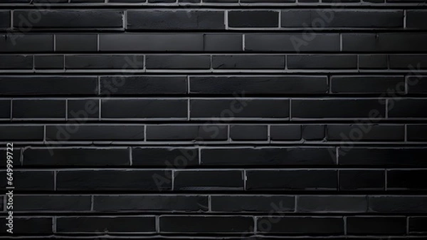 Obraz Black brick wall texture background. Brickwork flooring interior rock old pattern design.