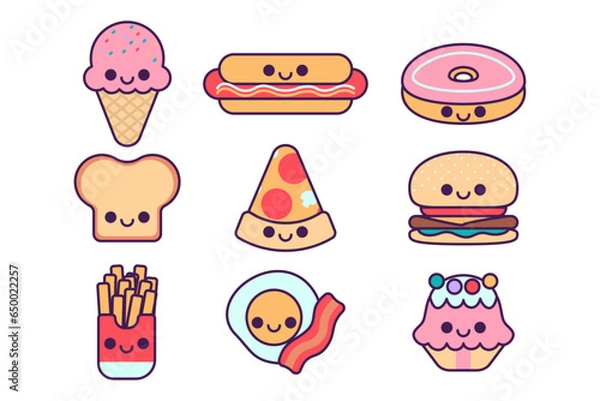 Obraz cute instant food collection vector