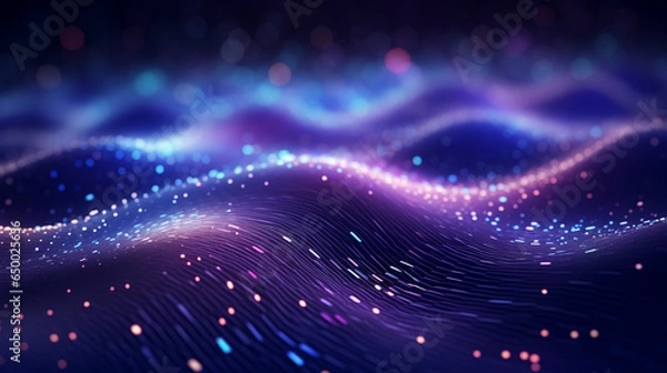 Fototapeta Modern digital abstract futuristic technology wave background.  Concept for neural network, big data, communication, data stream, cyber data flow,  supercomputer, cloud computing. Generative AI
