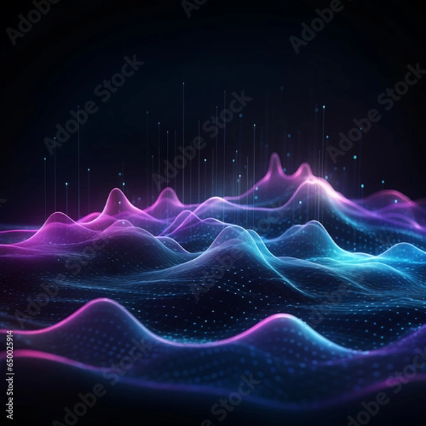 Fototapeta Modern digital abstract futuristic technology wave background.  Concept for neural network, big data, communication, data stream, cyber data flow,  supercomputer, cloud computing. Generative AI