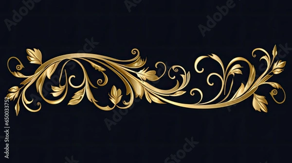 Obraz A black background with gold floral design Generative AI.