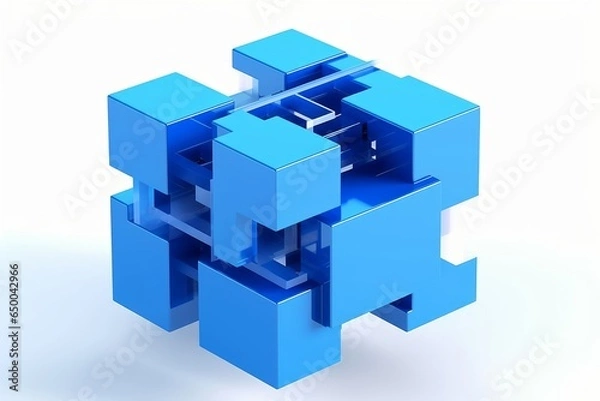 Fototapeta Abstract blue cube, 3d render, Generative AI