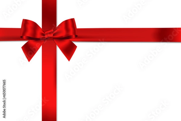 Fototapeta Red bow realistic with horizontal and Vertical cross ribbon place on white background for decorate you wedding card, gift card or website Vector EPS10 with copy space