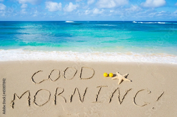 Fototapeta Sign "Good morning" on the beach