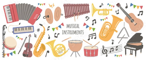 Obraz 楽器のイラストを使った、コンサートポスターなどに使えるデザイン素材