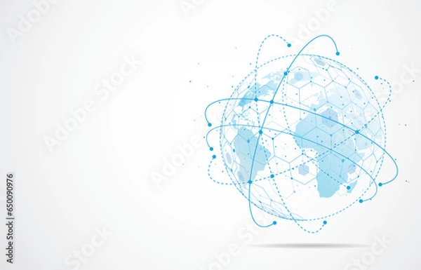 Fototapeta Global network connection. World map point and line composition concept of global business. Vector Illustration