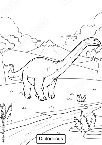 Obraz Diplodocus Dinosaur line art for coloring page vector illustration