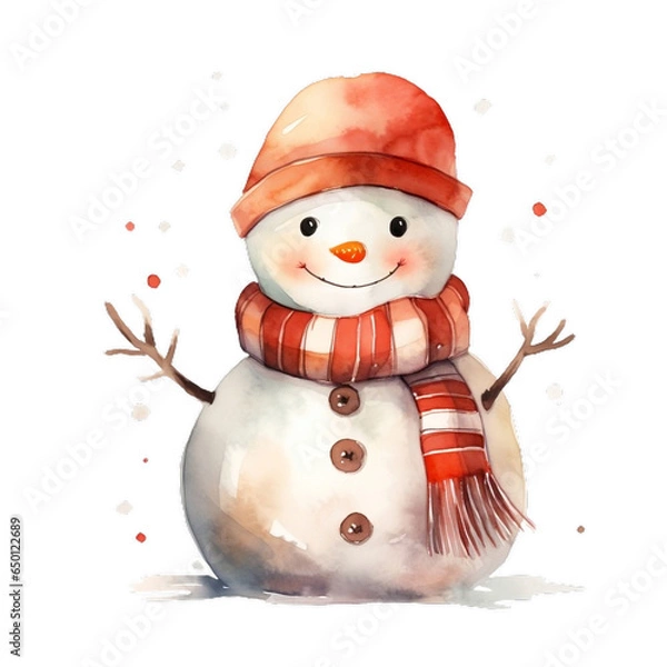 Obraz snowman with red hat and scarf