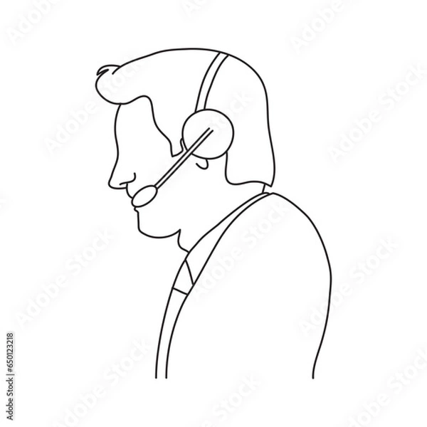 Fototapeta Customer care service. Men taking call From customer care. Outline drawing on white background. 