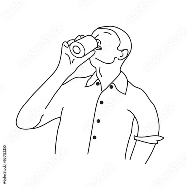 Obraz Man drinking. Drawing outline on white background. 