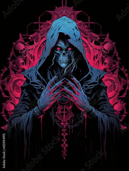 Fototapeta necromancer invoking t shirt design for print design