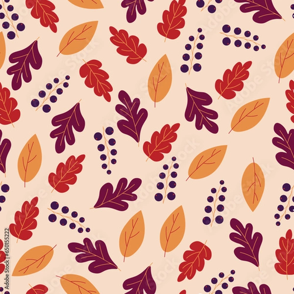 Obraz Seamless vector drawing with leaves. Autumn leaves background, design to print on textile, fabric, wallpaper, wrapping paper, greeting cards. Mid-Autumn Celebration.
