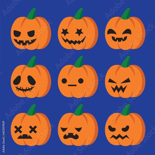 Fototapeta Collection of pumpkins, festivals, Halloween, creative print work. Illustrations or background images of any kind
Vector work type