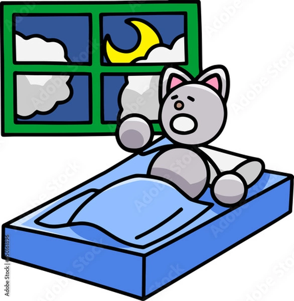 Obraz 就寝でふとんに入るにゃんまるのイラスト(左右反転バージョン)　猫
