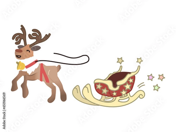 Fototapeta クリスマスのかわいいトナカイとソリ