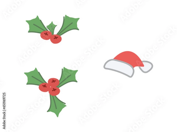 Fototapeta クリスマスのヒイラギとサンタクロースの帽子