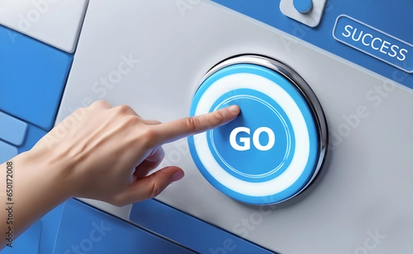 Obraz hand of business man pushing a button on a touch screen interfac