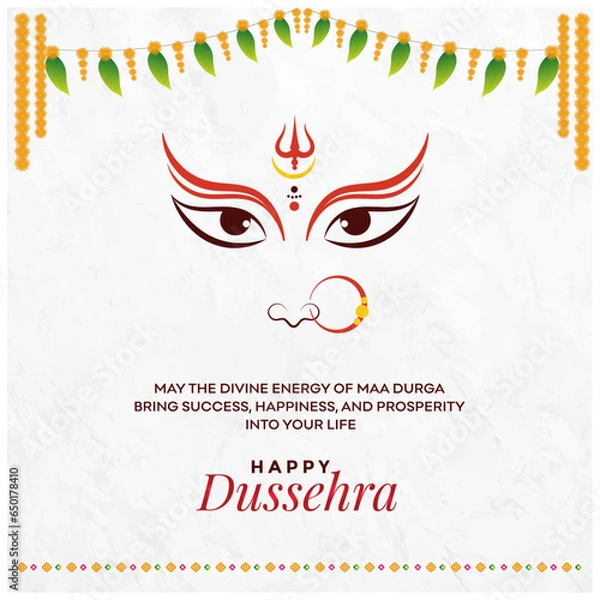 Fototapeta Happy Dussehra, Dasara, Maa Durga, Durga Puja Illustration. Indian Festival Wishes Vector Social Media Template
