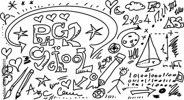 Fototapeta Hand drawn black pencil, back to school isolated on white