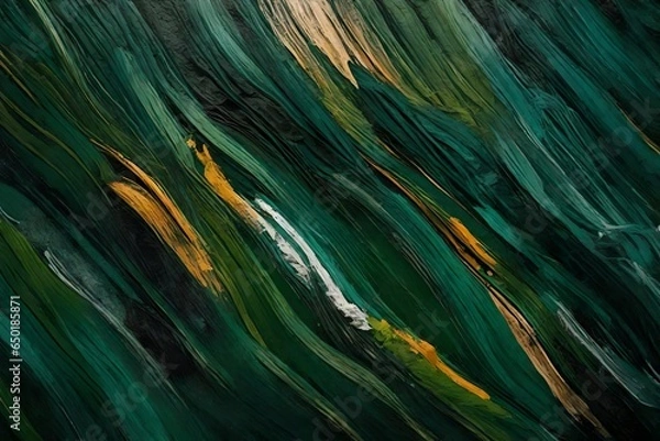 Fototapeta Closeup of abstract rough colorfuldark green art painting texture background wallpaper, with oil or acrylic brushstroke waves, pallet knife paint on canvas