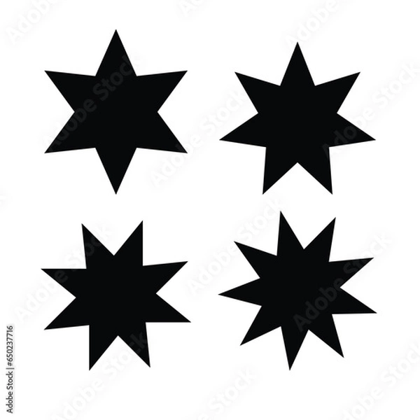 Fototapeta 6 side, 7 side, 8 point star with stars for badge, and seal. rating icons with festival star pointed silhouette star, award vector sign set